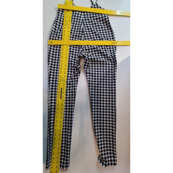 Black & White Houndstooth Stretch Overall Suspender Pants Shein Women's 6 M 2554 - Picture 3 of 12